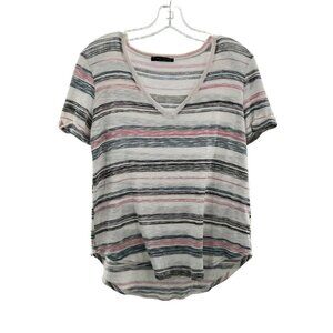 Final Touch Women's V-Neck Short Sleeve Multicolored Striped Top Size Small